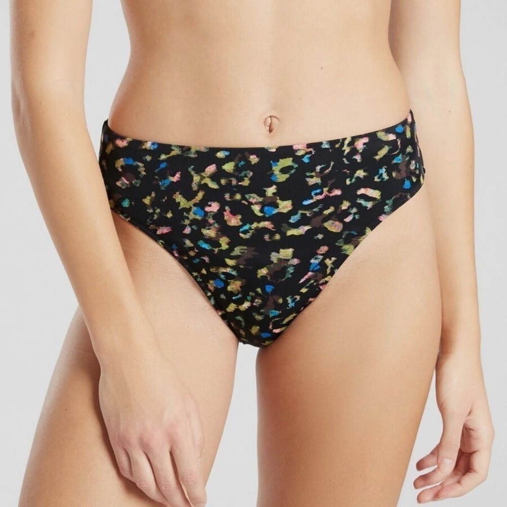 NEW Athleta Leopard High Leg swim suit Bottom Dark Multi